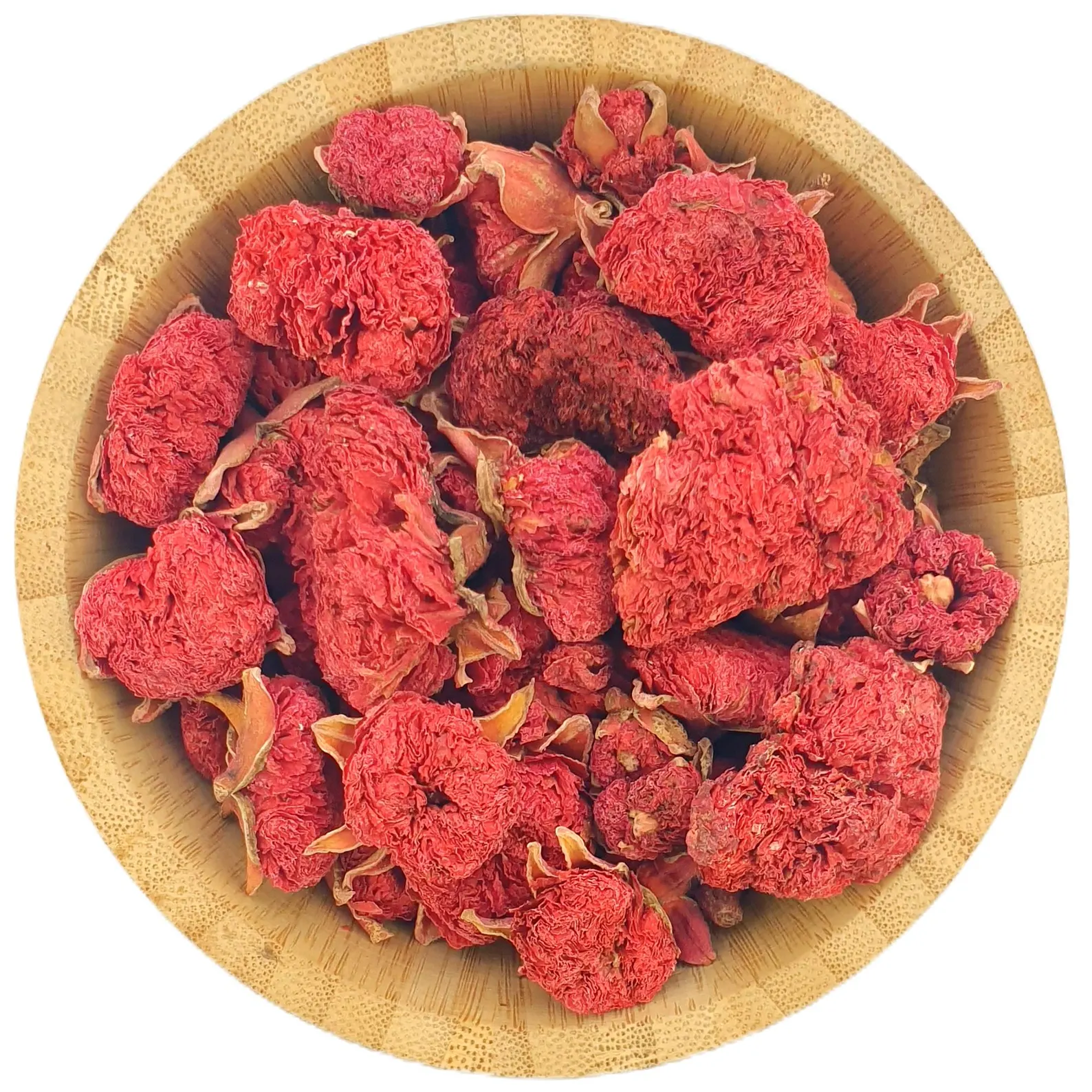Sušeni cvetovi hibiskusa u bambusovoj činiji